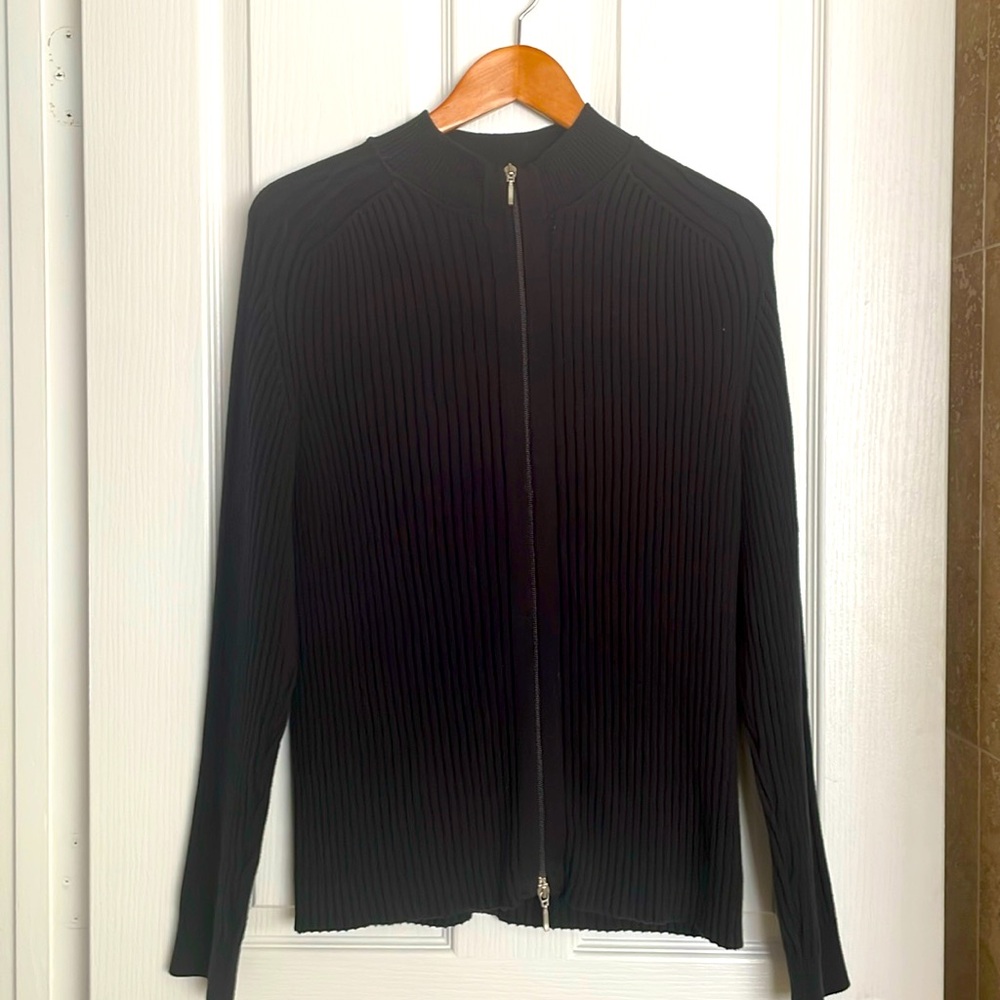 Ribbed Cotton/Poly Black Sweater/Cardigan.